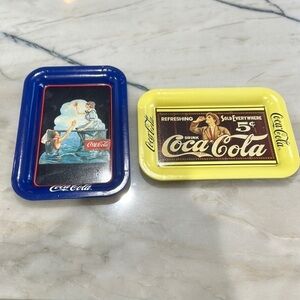 Coca-Cola small tin trays vintage 1990s set of 2